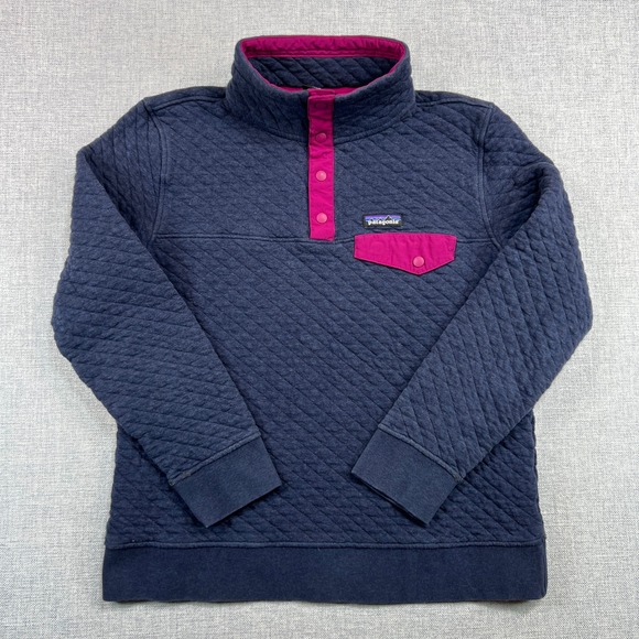 Patagonia Organic Cotton Quilted Snap-T Pullover Women's Medium Blue Pink Cozy - Picture 1 of 11